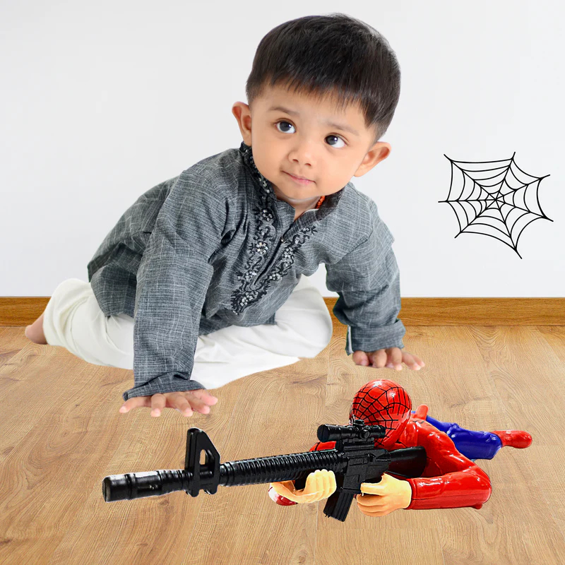 crawling spiderman toy with gun